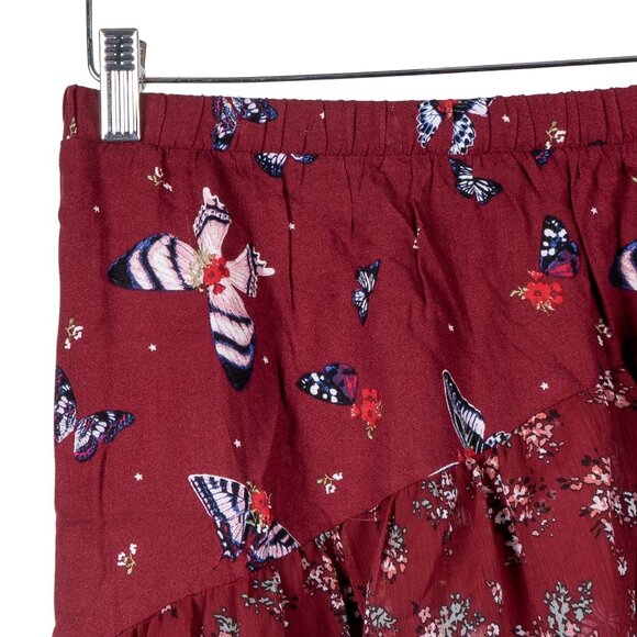 Art Class Ruffle Skirt XL 14 16 Girls New Maroon Floral Butterfly Asymmetrical - Picture 2 of 7